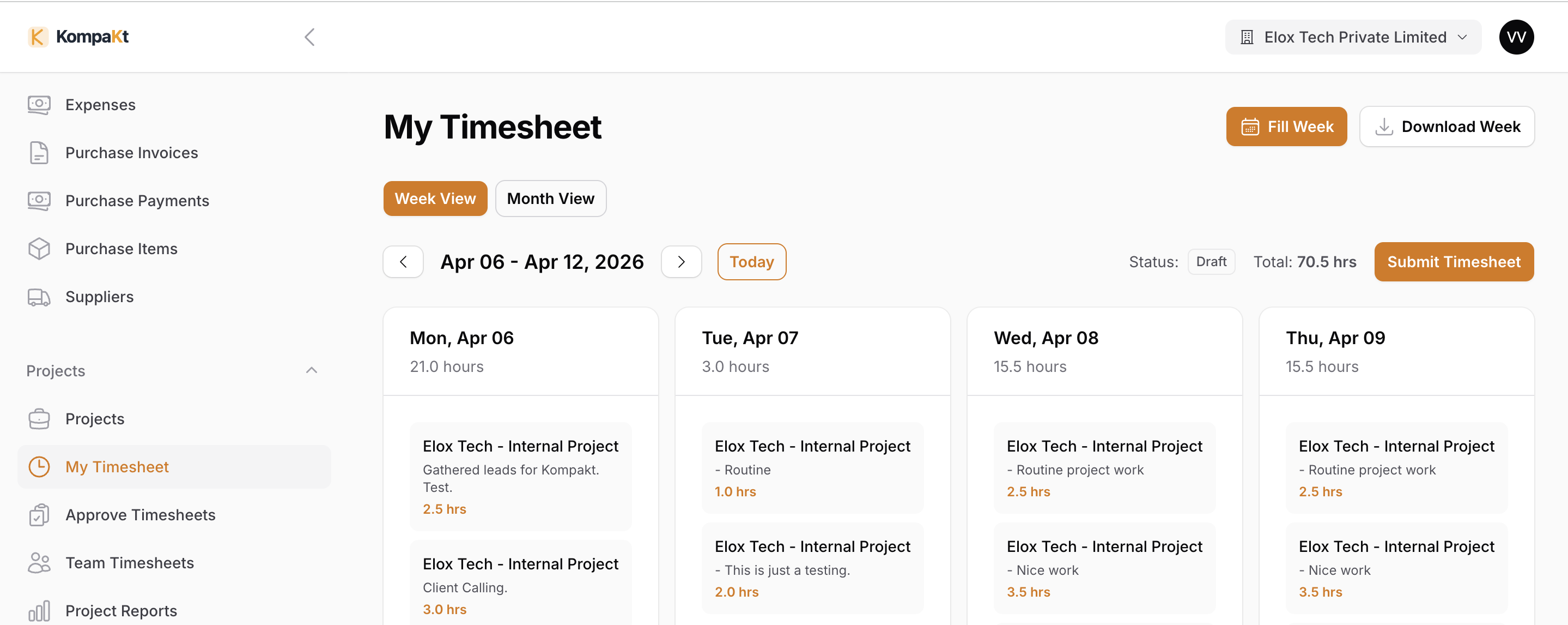 KompaKt Timesheet View